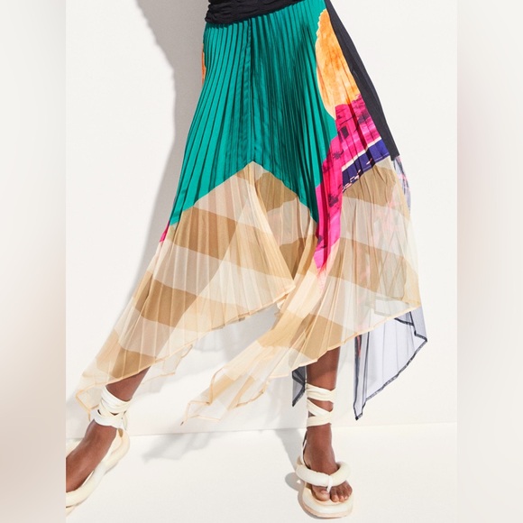 🆕 H&M Studio 2020 Sun Colorful Printed Pleated Asymmetrical High-waisted Skirt - Picture 2 of 10